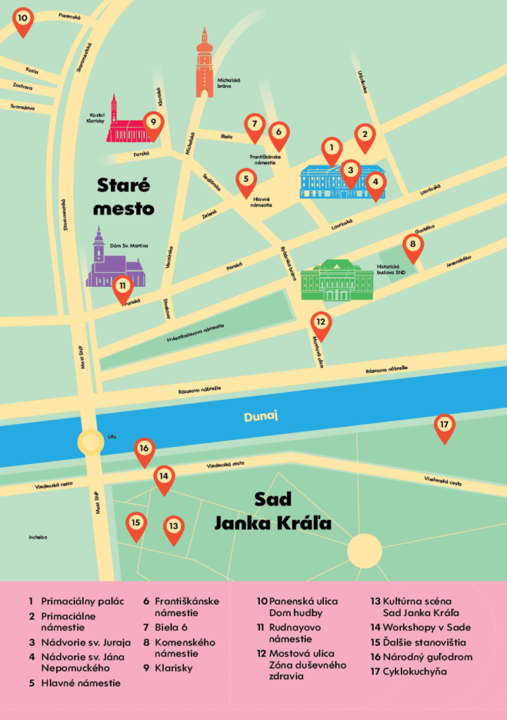 Bratislavské mestské dni - mapka lokalít